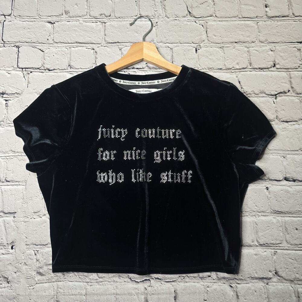 Juicy Couture Y2K 90s Rhinestone For Nice Girls Who Like Stuff Crop Top Large
